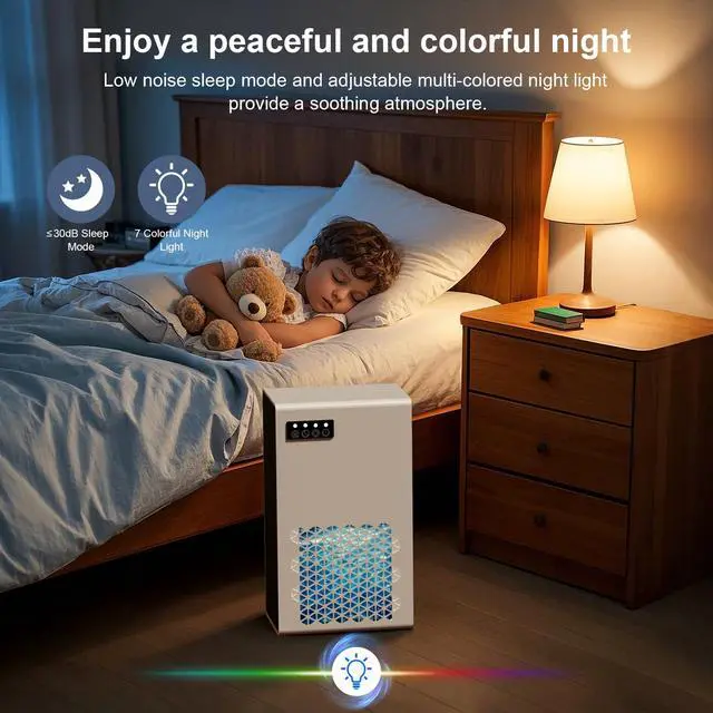 Alt view image 6 of 7 - Dehumidifiers for Home, 99oz Water Tank Dehumidifier for Bedroom Basement Bathroom RV with Auto Shut Off, Drain Hose, Sleep Mode, (White)