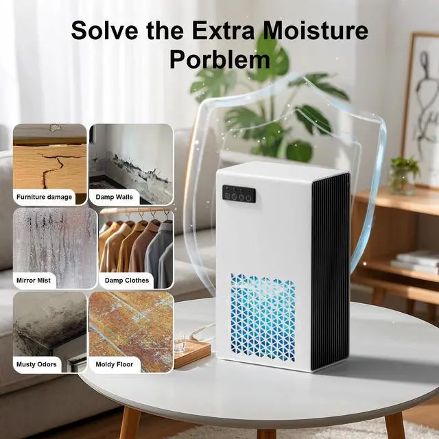 Alt view image 7 of 7 - Dehumidifiers for Home, 99oz Water Tank Dehumidifier for Bedroom Basement Bathroom RV with Auto Shut Off, Drain Hose, Sleep Mode, (White)