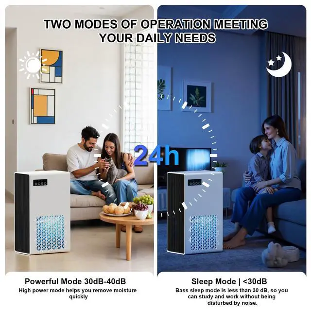 Alt view image 4 of 7 - Dehumidifiers for Home, 99oz Water Tank Dehumidifier for Bedroom Basement Bathroom RV with Auto Shut Off, Drain Hose, Sleep Mode, (White)