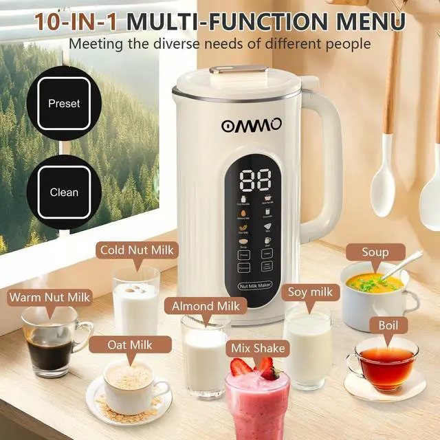 Alt view image 2 of 7 - 10 in 1 Nut Milk Maker Blender, 35oz Soy Milk Maker with Large Screen/10 Blades for Hot/Cold Almond Oat Soybean Milk Maker, 12 Hours Timer/Self-Cleaning, Includes Recipe Book-Accessories