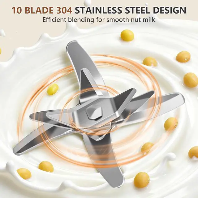 Alt view image 4 of 7 - 10 in 1 Nut Milk Maker Blender, 35oz Soy Milk Maker with Large Screen/10 Blades for Hot/Cold Almond Oat Soybean Milk Maker, 12 Hours Timer/Self-Cleaning, Includes Recipe Book-Accessories