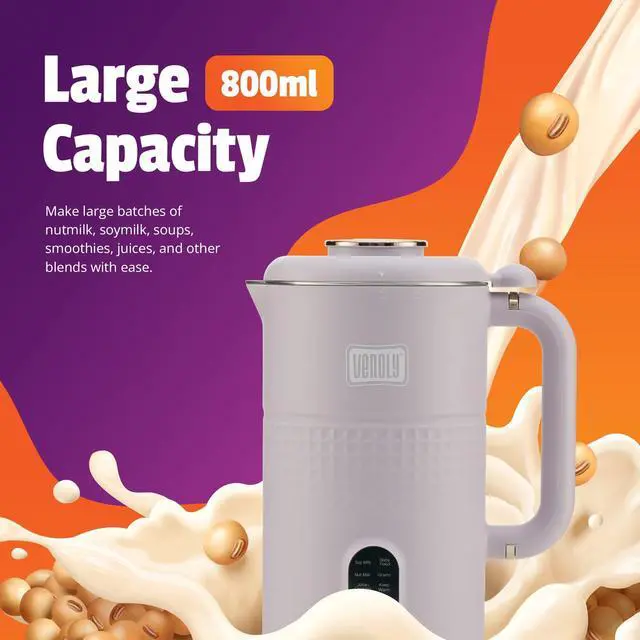 Alt view image 3 of 6 - Nut Milk Maker Machine - Convenient Nut Milk Machine for Homemade Plant-Based and Dairy-Free Beverages | Nut and Soy Milk Maker with Stainless Steel Blades Produces Up To 5.5 Cups (Purple)
