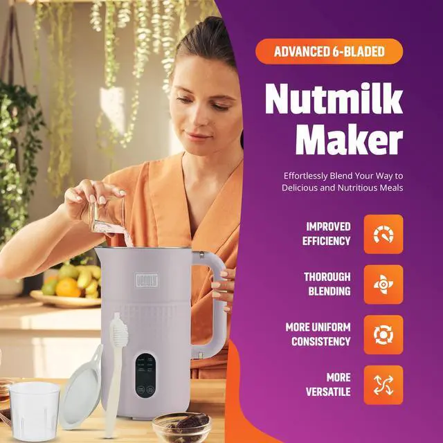 Alt view image 4 of 6 - Nut Milk Maker Machine - Convenient Nut Milk Machine for Homemade Plant-Based and Dairy-Free Beverages | Nut and Soy Milk Maker with Stainless Steel Blades Produces Up To 5.5 Cups (Purple)