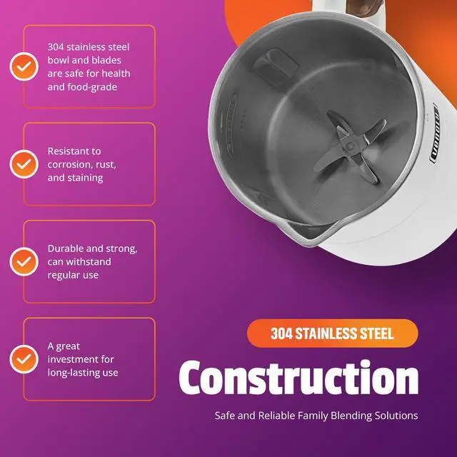 Alt view image 5 of 6 - Nut Milk Maker Machine - Convenient Nut Milk Machine for Homemade Plant-Based and Dairy-Free Beverages | Nut and Soy Milk Maker with Stainless Steel Blades Produces Up To 5.5 Cups (Purple)