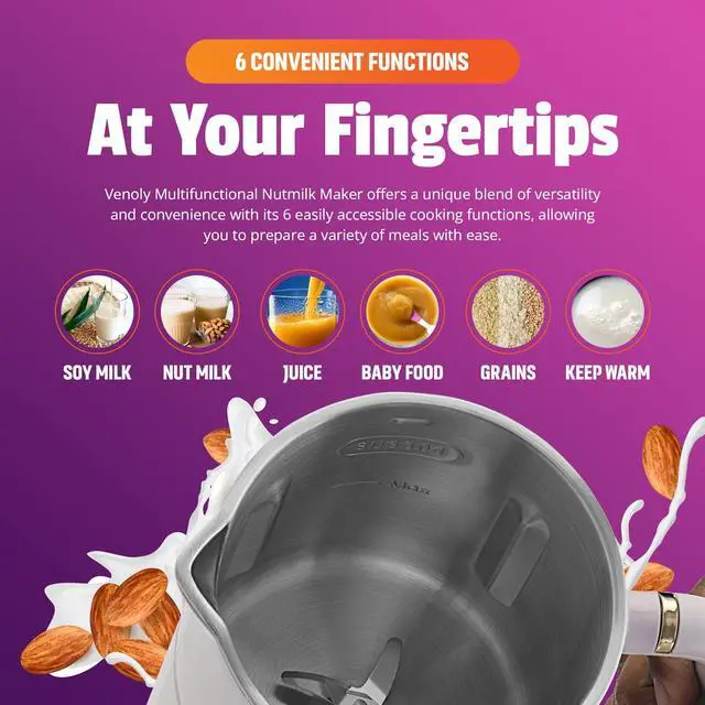 Alt view image 2 of 6 - Nut Milk Maker Machine - Convenient Nut Milk Machine for Homemade Plant-Based and Dairy-Free Beverages | Nut and Soy Milk Maker with Stainless Steel Blades Produces Up To 5.5 Cups (Purple)