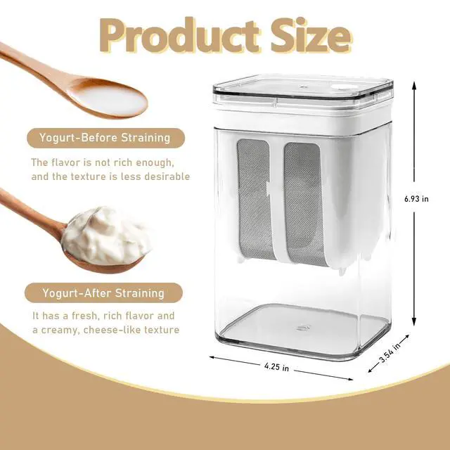 Alt view image 2 of 6 - Greek Yogurt Strainer with Lid, 1100ml Large Capacity Yogurt Maker Filter with Fine Mesh Bag, Whey Separator Kitchen Tool for Thick Yogurt Soybean Milk Kefir Cheese Soup Fruit Juice Coffee