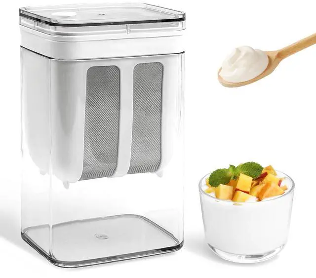 Main image of Greek Yogurt Strainer with Lid, 1100ml Large Capacity Yogurt Maker Filter with Fine Mesh Bag, Whey Separator Kitchen Tool for Thick Yogurt Soybean Milk Kefir Cheese Soup Fruit Juice Coffee