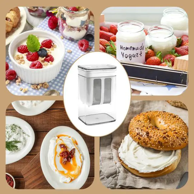 Alt view image 5 of 6 - Greek Yogurt Strainer with Lid, 1100ml Large Capacity Yogurt Maker Filter with Fine Mesh Bag, Whey Separator Kitchen Tool for Thick Yogurt Soybean Milk Kefir Cheese Soup Fruit Juice Coffee