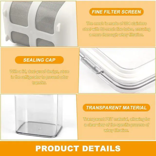 Alt view image 6 of 7 - Greek Yogurt Strainer,1100ml Yogurt Strainer Separator,Yoghurt Maker with Fine Mesh Bag & Lid for Thick Greek Yogurt, Soybean Milk,Berries,Soup,Fruit Juice,Coffee(White,Size:10.8 * 9 * 17.6cm)