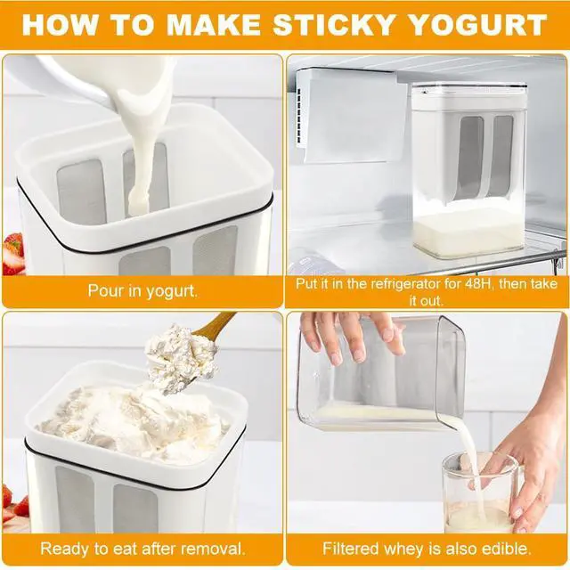 Alt view image 4 of 7 - Greek Yogurt Strainer,1100ml Yogurt Strainer Separator,Yoghurt Maker with Fine Mesh Bag & Lid for Thick Greek Yogurt, Soybean Milk,Berries,Soup,Fruit Juice,Coffee(White,Size:10.8 * 9 * 17.6cm)