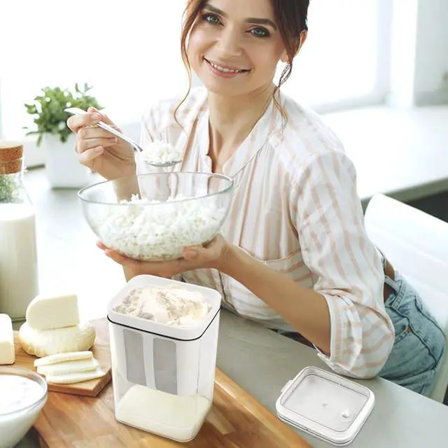 Alt view image 5 of 7 - Greek Yogurt Strainer,1100ml Yogurt Strainer Separator,Yoghurt Maker with Fine Mesh Bag & Lid for Thick Greek Yogurt, Soybean Milk,Berries,Soup,Fruit Juice,Coffee(White,Size:10.8 * 9 * 17.6cm)