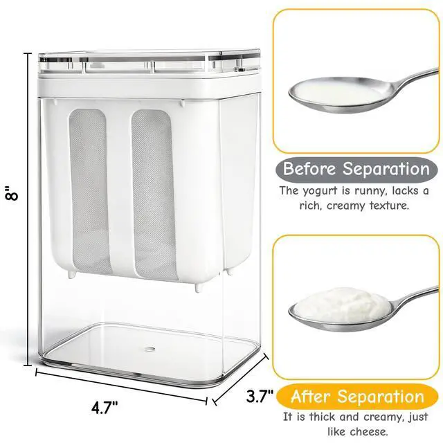 Alt view image 3 of 7 - Yogurt Strainer, 1800Ml/1.9 Quarts Yogurt Separator Hung Curd Maker with Fine Mesh Bag & Lid, BPA Free Yogurt Maker for Whey Separation, Soybean Milk Fruit Juice Coffee Soup