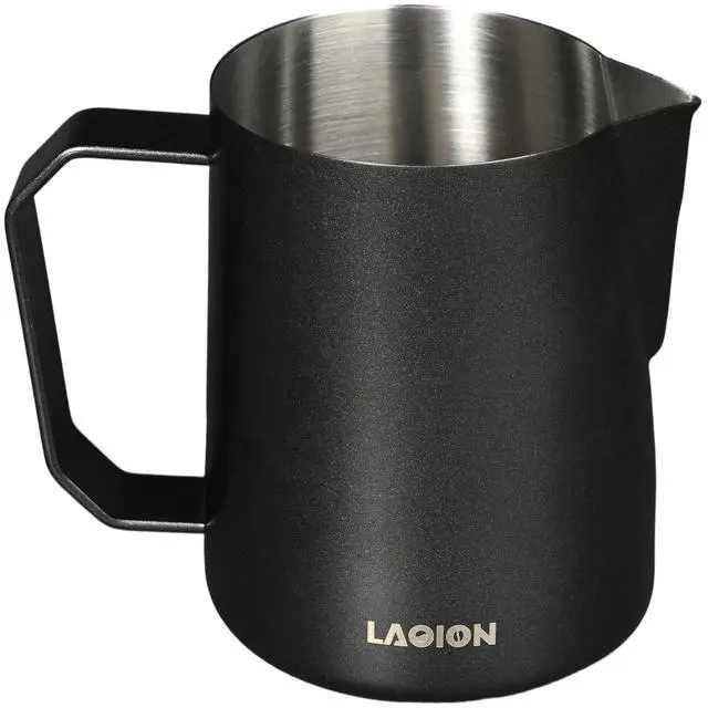Main image of Milk Frother Cup Milk Frothing Pitcher, Stainless Steel Milk Steamer Cup for Espresso Machines, Barista Grade Latte Art Pitcher at home, Advanced Barista Approved Tools 15.2oz(450ml), Black