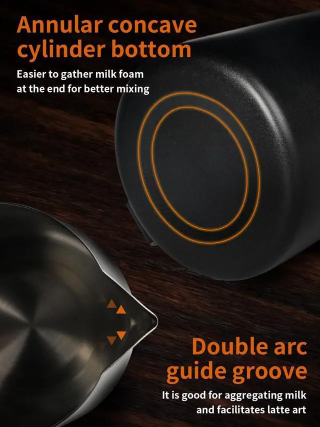Alt view image 3 of 7 - Milk Frother Cup Milk Frothing Pitcher, Stainless Steel Milk Steamer Cup for Espresso Machines, Barista Grade Latte Art Pitcher at home, Advanced Barista Approved Tools 15.2oz(450ml), Black