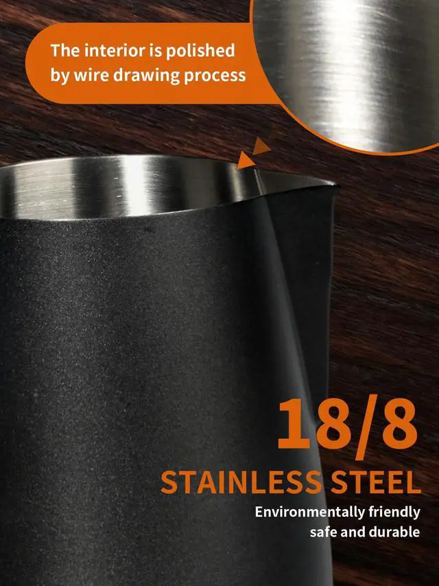 Alt view image 4 of 7 - Milk Frother Cup Milk Frothing Pitcher, Stainless Steel Milk Steamer Cup for Espresso Machines, Barista Grade Latte Art Pitcher at home, Advanced Barista Approved Tools 15.2oz(450ml), Black