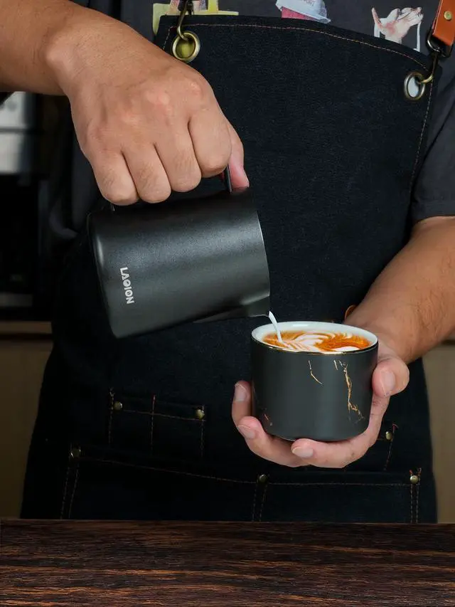 Alt view image 7 of 7 - Milk Frother Cup Milk Frothing Pitcher, Stainless Steel Milk Steamer Cup for Espresso Machines, Barista Grade Latte Art Pitcher at home, Advanced Barista Approved Tools 15.2oz(450ml), Black