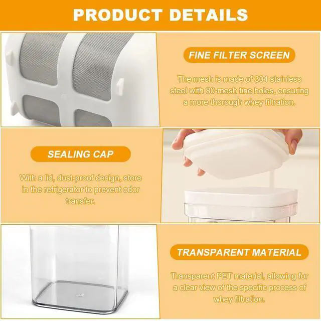 Alt view image 4 of 7 - Yogurt Strainer,1100ML Capacity Multi Yoghurt Maker Strainer,with 3pcs Fine Mesh Bag,1pc Yogurt Spoon,for Making Thick Greek-Yogurts,Soybean Milk,Berries,Soup,Fruit Juice,Coffee,Easy to Use