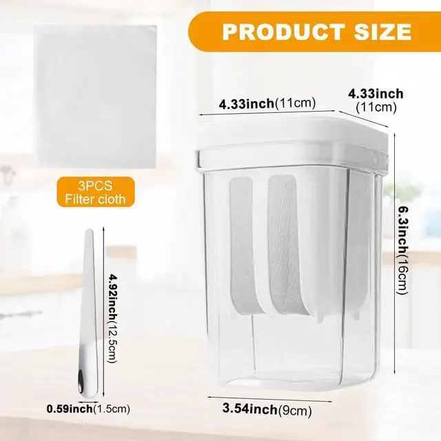 Alt view image 6 of 7 - Yogurt Strainer,1100ML Capacity Multi Yoghurt Maker Strainer,with 3pcs Fine Mesh Bag,1pc Yogurt Spoon,for Making Thick Greek-Yogurts,Soybean Milk,Berries,Soup,Fruit Juice,Coffee,Easy to Use