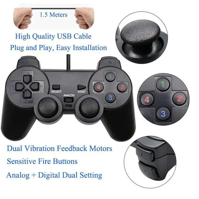Alt view image 4 of 7 - USB Wired Game Controller for Windows PC/Raspberry Pi Remote Controller Gamepad Gaming Joystick Dual Vibration Joypad for Laptop Desktop Computer(Windows 11/10/8/7) & Steam/Roblox/RetroPie/RecalBox