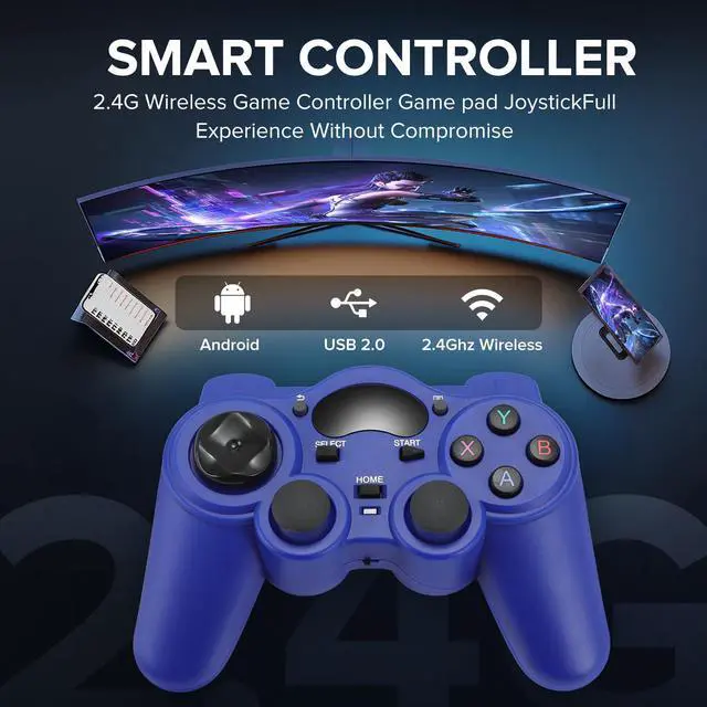 Alt view image 3 of 7 - Wireless Gamepad for PC Laptop Android Steam Blue USB & Bluetooth Game Controller with Phone Mount Compatible with Windows 7/10 Steam Deck Switch via Adapter Android TV Box & OTG
