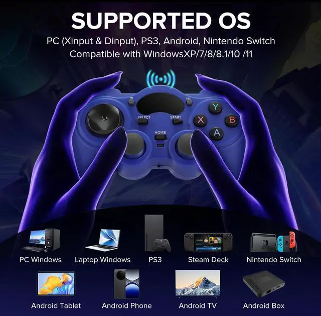 Alt view image 2 of 7 - Wireless Gamepad for PC Laptop Android Steam Blue USB & Bluetooth Game Controller with Phone Mount Compatible with Windows 7/10 Steam Deck Switch via Adapter Android TV Box & OTG