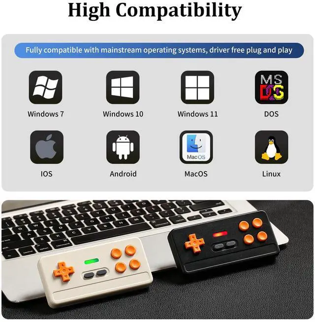 Alt view image 5 of 7 - Wireless Controller Mini Controller for Retro Games - Vintage Gamepad with Hall Effect Sticks, 1000Hz Polling Rate | Plug & Play for PC ISO Android