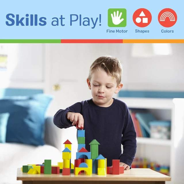 Alt view image 5 of 7 - Wooden Building Blocks, 100-Piece Set of Sorting & Stacking Toys in 4 Colors and 9 Shapes, Classic Toddler Toys for Girls & Boys Ages 2+ - FSC Certified