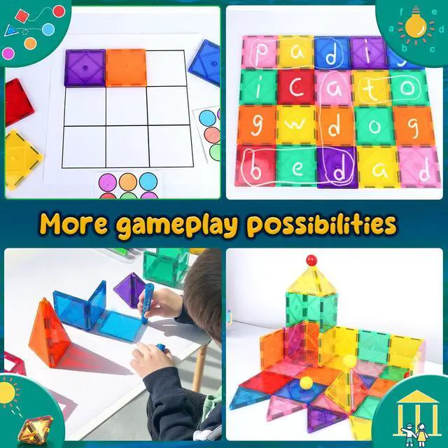 Alt view image 2 of 7 - Magnetic Tiles Toddler Toys Magnetic Building Blocks for Kids Ages 3-12 STEM Educational Toys for Girls & Boys Sensory Toys for Kids with Autism Classroom Must Haves