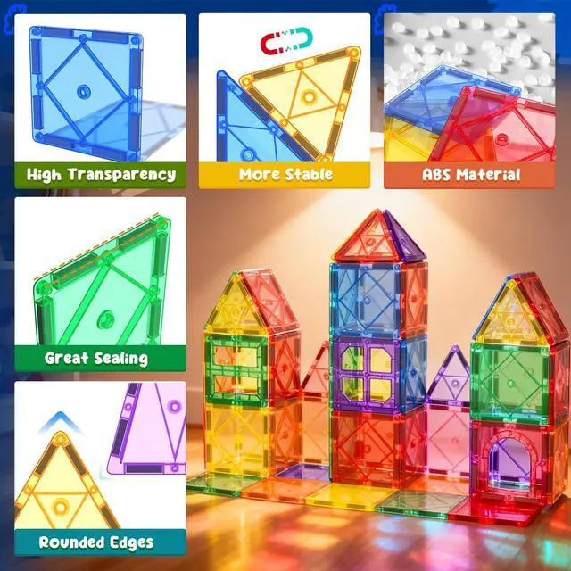 Alt view image 5 of 7 - Magnetic Tiles Toddler Toys Magnetic Building Blocks for Kids Ages 3-12 STEM Educational Toys for Girls & Boys Sensory Toys for Kids with Autism Classroom Must Haves