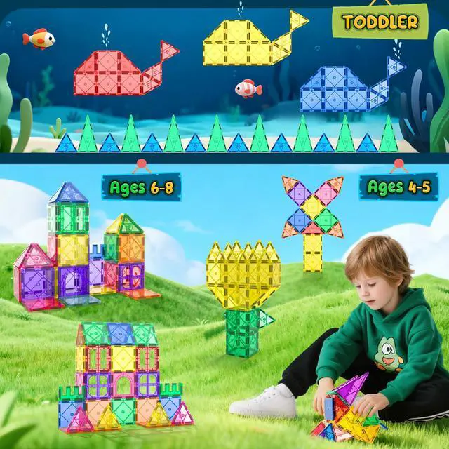 Alt view image 7 of 7 - Magnetic Tiles Toddler Toys Magnetic Building Blocks for Kids Ages 3-12 STEM Educational Toys for Girls & Boys Sensory Toys for Kids with Autism Classroom Must Haves