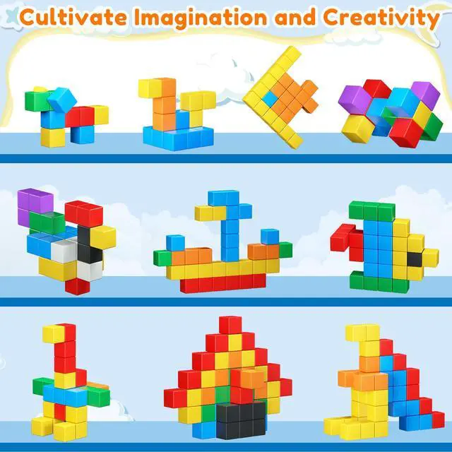 Alt view image 4 of 7 - Magnetic Blocks,32PCS Magnetic Building Blocks for Toddlers Age 3-5 Magnet Cubes Toys STEM Educational Sensory Montessori Toys 1-3 Christmas Birthday Gifts for Kids Ages 3 4 5 6 Year Old Boys Girls