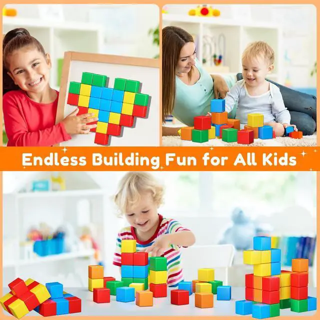 Alt view image 5 of 7 - Magnetic Blocks,32PCS Magnetic Building Blocks for Toddlers Age 3-5 Magnet Cubes Toys STEM Educational Sensory Montessori Toys 1-3 Christmas Birthday Gifts for Kids Ages 3 4 5 6 Year Old Boys Girls