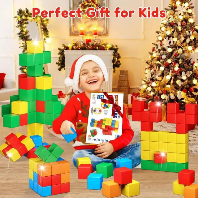 Alt view image 7 of 7 - Magnetic Blocks,32PCS Magnetic Building Blocks for Toddlers Age 3-5 Magnet Cubes Toys STEM Educational Sensory Montessori Toys 1-3 Christmas Birthday Gifts for Kids Ages 3 4 5 6 Year Old Boys Girls