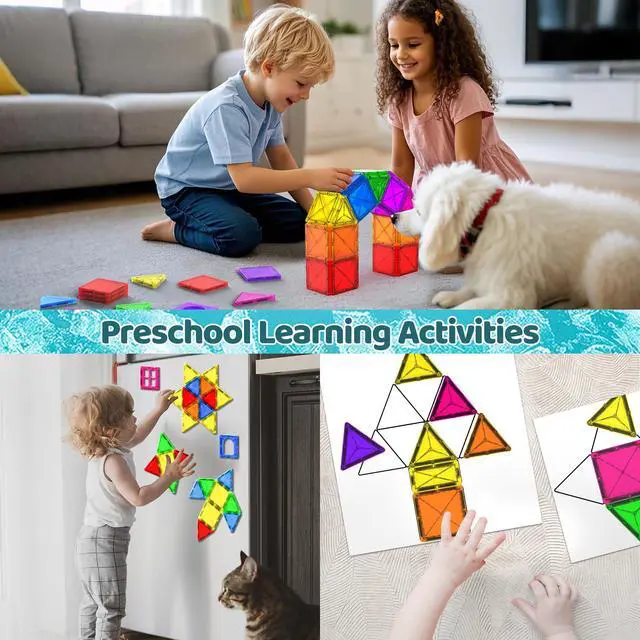 Alt view image 6 of 7 - Magnetic Tiles Toddler Magnet Toys, Mini Magnetic Building Blocks for Kids Ages 3+ Travel Set, Educational Toy for Boys Girls Sensory Play Preschool Learning Classroom Must Haves