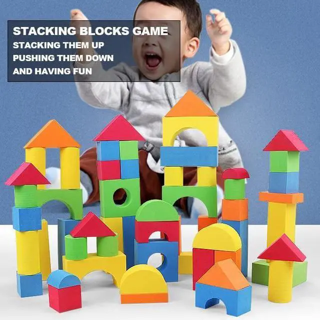 Alt view image 2 of 7 - Foam Building Blocks for Toddlers 2-4, 41 Pieces EVA Soft Stacking Blocks, Baby Bath Foam Toy Set, Early Learning Construction Toys & Gifts for Kids, Boys & Girls 18+ Months