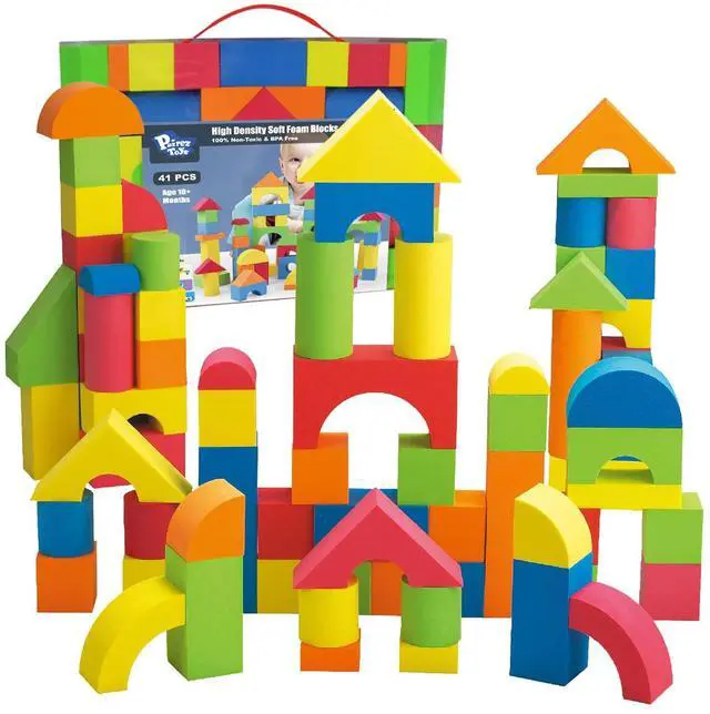 Main image of Foam Building Blocks for Toddlers 2-4, 41 Pieces EVA Soft Stacking Blocks, Baby Bath Foam Toy Set, Early Learning Construction Toys & Gifts for Kids, Boys & Girls 18+ Months