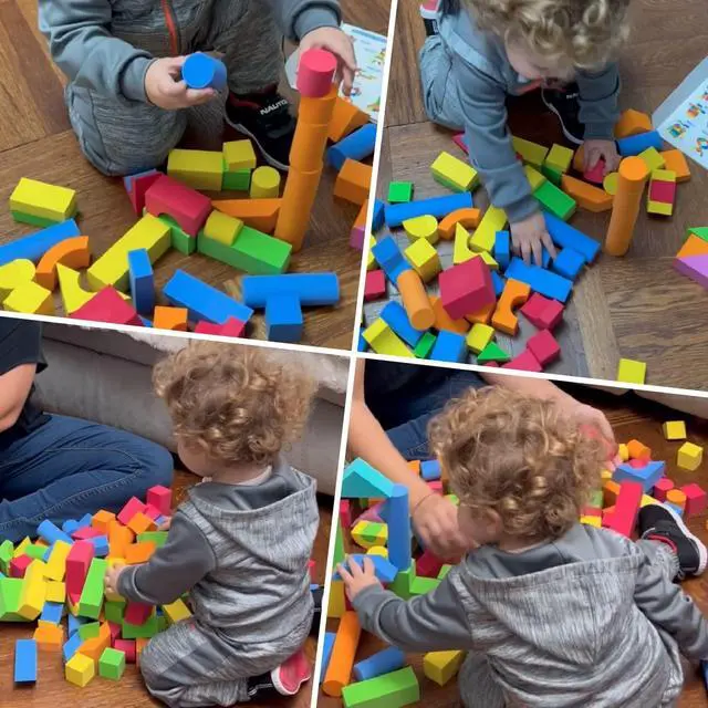 Alt view image 3 of 7 - Foam Building Blocks for Toddlers 2-4, 41 Pieces EVA Soft Stacking Blocks, Baby Bath Foam Toy Set, Early Learning Construction Toys & Gifts for Kids, Boys & Girls 18+ Months