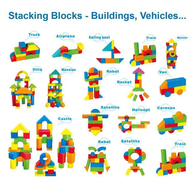 Alt view image 4 of 7 - Foam Building Blocks for Toddlers 2-4, 41 Pieces EVA Soft Stacking Blocks, Baby Bath Foam Toy Set, Early Learning Construction Toys & Gifts for Kids, Boys & Girls 18+ Months