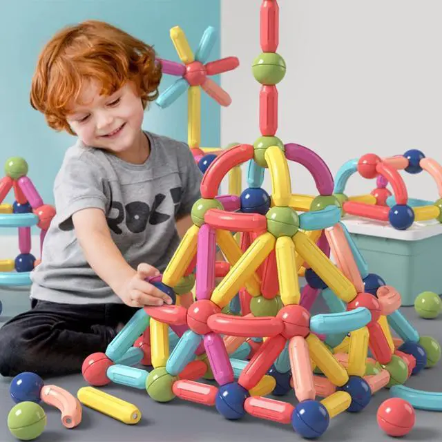 Main image of Magnetic Building Blocks for Kids Ages 4-8, STEM Construction Toys for Boys and Girls, Large Size Magnetic Sticks and Balls Game Set for Kids Early Educational Learning (64PCS)