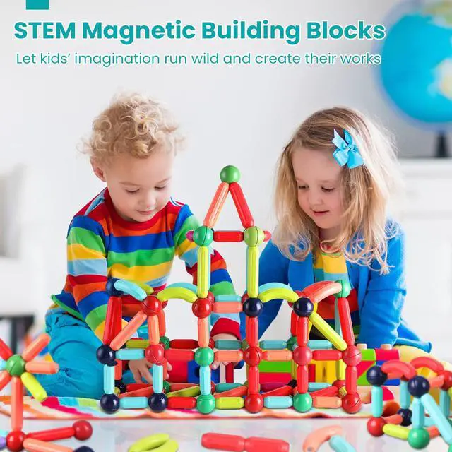 Alt view image 4 of 7 - Magnetic Building Blocks for Kids Ages 4-8, STEM Construction Toys for Boys and Girls, Large Size Magnetic Sticks and Balls Game Set for Kids Early Educational Learning (64PCS)