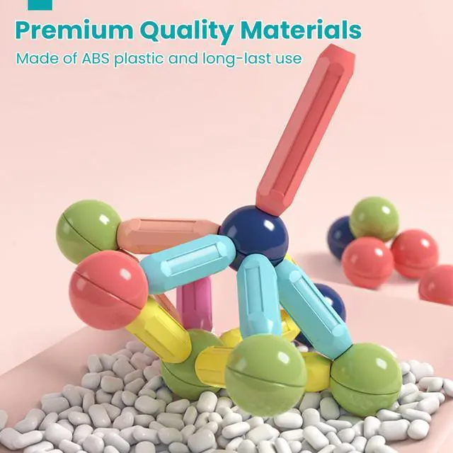 Alt view image 5 of 7 - Magnetic Building Blocks for Kids Ages 4-8, STEM Construction Toys for Boys and Girls, Large Size Magnetic Sticks and Balls Game Set for Kids Early Educational Learning (64PCS)