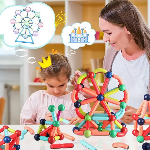 Alt view image 7 of 7 - Magnetic Building Blocks for Kids Ages 4-8, STEM Construction Toys for Boys and Girls, Large Size Magnetic Sticks and Balls Game Set for Kids Early Educational Learning (64PCS)