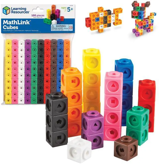 Main image of MathLink Cubes - Set of 100 Cubes, Ages 5+ Kindergarten, STEM Activities, Math Manipulatives, Homeschool Supplies, Teacher Supplies