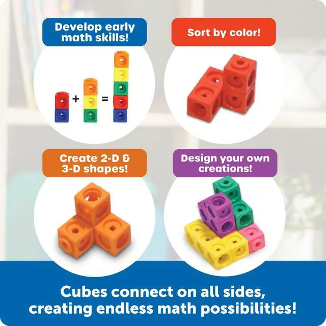 Alt view image 4 of 7 - MathLink Cubes - Set of 100 Cubes, Ages 5+ Kindergarten, STEM Activities, Math Manipulatives, Homeschool Supplies, Teacher Supplies