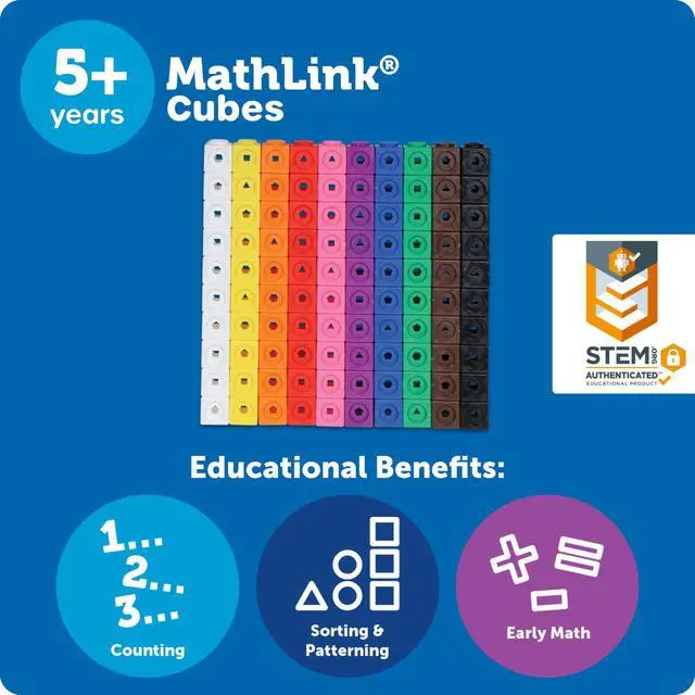 Alt view image 5 of 7 - MathLink Cubes - Set of 100 Cubes, Ages 5+ Kindergarten, STEM Activities, Math Manipulatives, Homeschool Supplies, Teacher Supplies