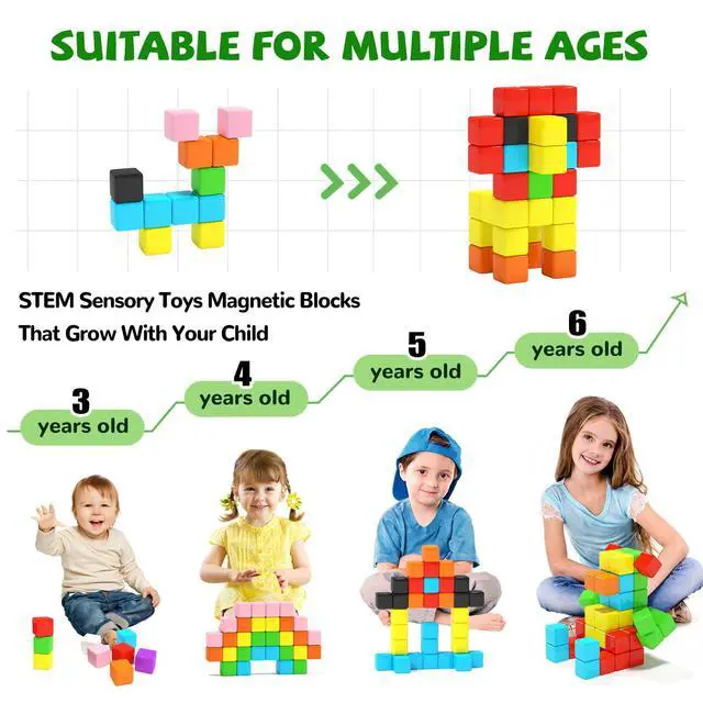 Alt view image 2 of 7 - 40pcs Magnetic Blocks -Ideal Gifts for 3 4 5 6 Year Old,STEM Learning Toys for 3-5 Year Old Boys & Girls, Safe & Strong Building Blocks with ASMR Sounds,Classroom Must Haves