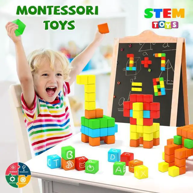 Alt view image 5 of 7 - 40pcs Magnetic Blocks -Ideal Gifts for 3 4 5 6 Year Old,STEM Learning Toys for 3-5 Year Old Boys & Girls, Safe & Strong Building Blocks with ASMR Sounds,Classroom Must Haves
