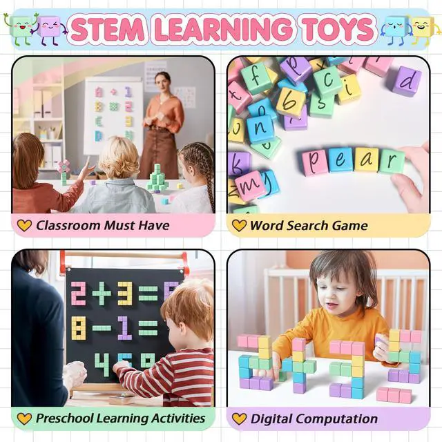 Alt view image 2 of 5 - 32pcs Magnetic Blocks Building Cubes for Toddlers, Classroom Must Haves Creative Learning Kids Gifts, Preschool Montessori Sensory Autism Magnet Toys for Boys and Girls Ages 3 4 5 6