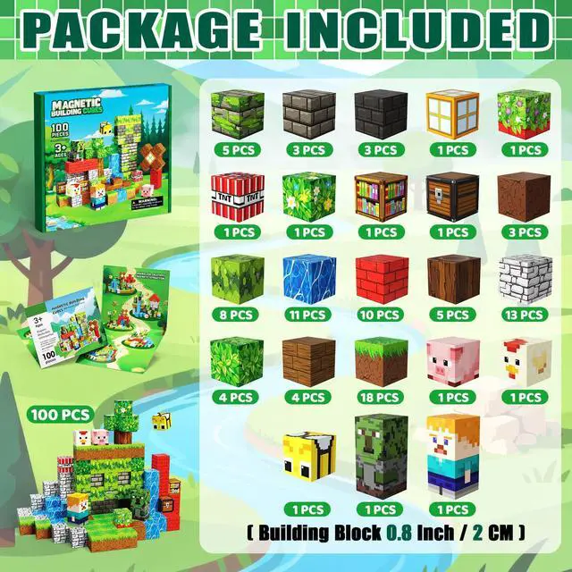 Alt view image 3 of 7 - Magnetic Blocks Toys for Kids, 100PCS Magnetic Building Blocks, Magnetic Cubes, Sensory Stacking Toys for STEM Constructions Magnet Blocks for Boys Girls Age 4 5 6 7 8-12 Birthday Gifts