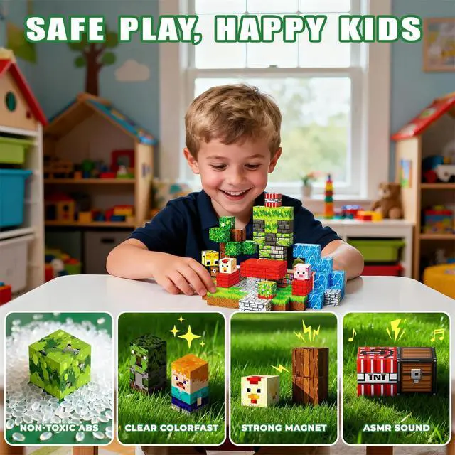 Alt view image 6 of 7 - Magnetic Blocks Toys for Kids, 100PCS Magnetic Building Blocks, Magnetic Cubes, Sensory Stacking Toys for STEM Constructions Magnet Blocks for Boys Girls Age 4 5 6 7 8-12 Birthday Gifts